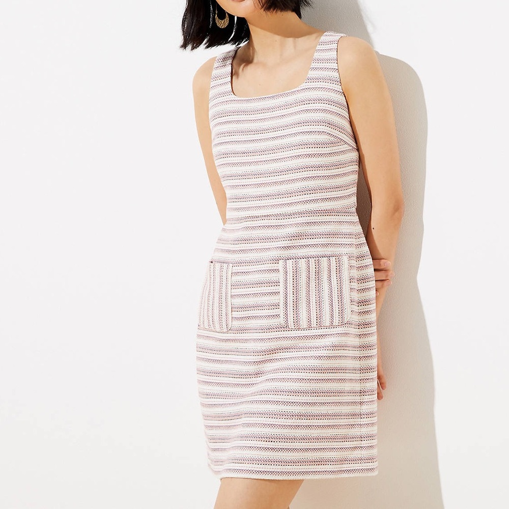 NWT | LOFT | Tweed Pink and White Striped Pocket Sheath Dress
